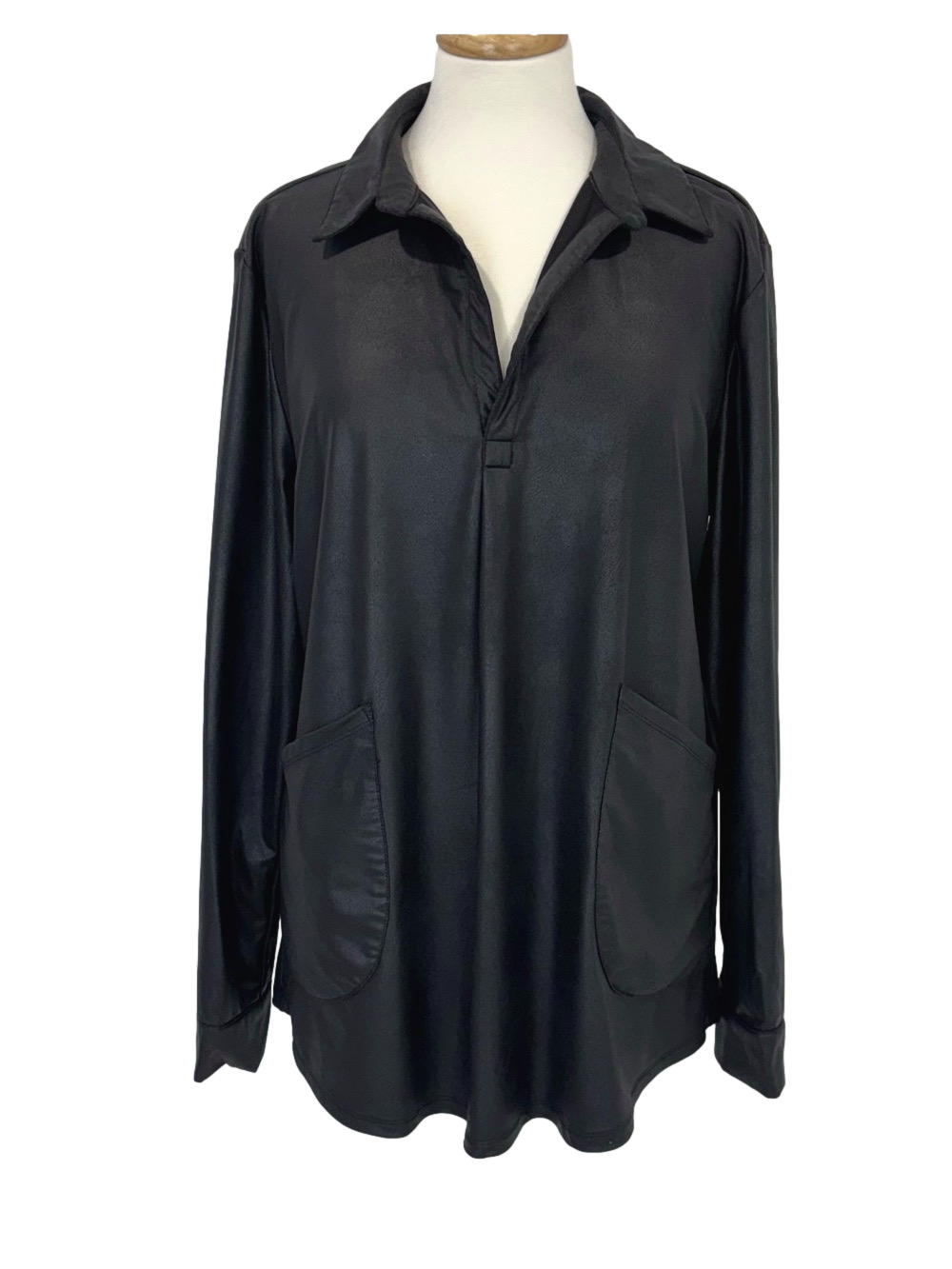 Rachel Zoe black leather-look top